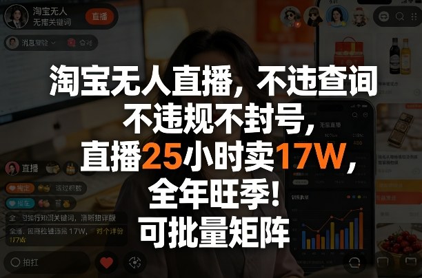 淘宝无人直播，不违规不封号，直播25小时卖17W，全年旺季！可批量矩阵【揭秘】创客联盟总站-闲云创业网-老谢轻创网-中创网-福缘网-冒泡网-资源之家-魔方项目库创客联盟总站