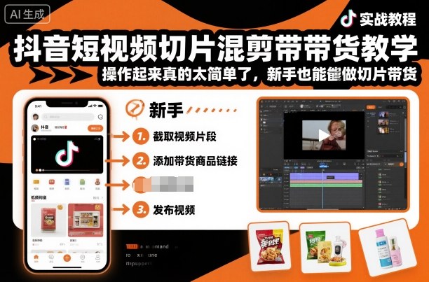 抖音短视频切片混剪带货教学,操作起来真的太简单了,新手也能做切片带货创客联盟总站-闲云创业网-老谢轻创网-中创网-福缘网-冒泡网-资源之家-魔方项目库创客联盟总站