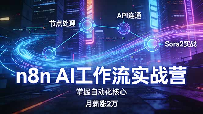 n8n AI工作流实战营，节点处理+API连通+Sora2实战，掌握自动化核心月薪涨2万创客联盟总站-闲云创业网-老谢轻创网-中创网-福缘网-冒泡网-资源之家-魔方项目库创客联盟总站