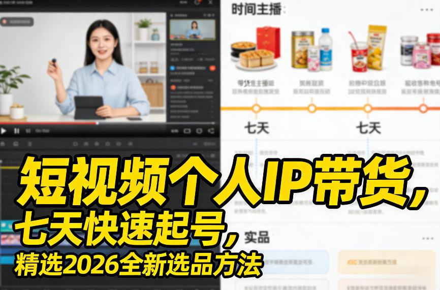 短视频个人IP带货，七天快速起号，精选2026全新选品方法创客联盟总站-闲云创业网-老谢轻创网-中创网-福缘网-冒泡网-资源之家-魔方项目库创客联盟总站