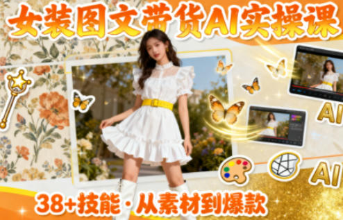 女装图文带货的AI实操课,覆盖38个实用技能,快速提升素材制作效率创客联盟总站-闲云创业网-老谢轻创网-中创网-福缘网-冒泡网-资源之家-魔方项目库创客联盟总站