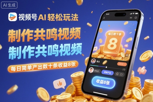 视频号AI轻松玩法，制作共鸣视频，每日简单产出数十条收益8张创客联盟总站-闲云创业网-老谢轻创网-中创网-福缘网-冒泡网-资源之家-魔方项目库创客联盟总站