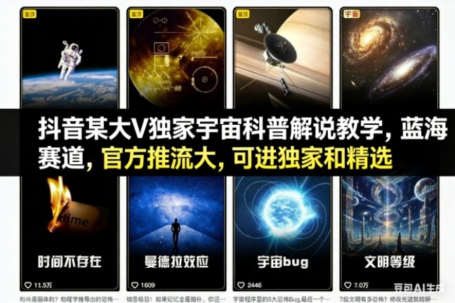 抖音某大V独家宇宙科普解说教学,蓝海赛道,官方推流大,可进独家和精选创客联盟总站-闲云创业网-老谢轻创网-中创网-福缘网-冒泡网-资源之家-魔方项目库创客联盟总站