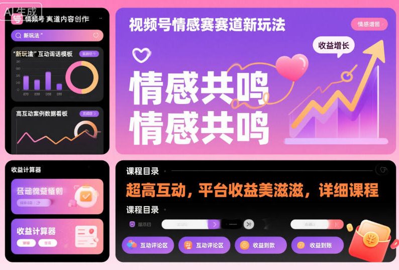 视频号情感赛道新玩法,超高互动,平台收益美滋滋,详细课程创客联盟总站-闲云创业网-老谢轻创网-中创网-福缘网-冒泡网-资源之家-魔方项目库创客联盟总站