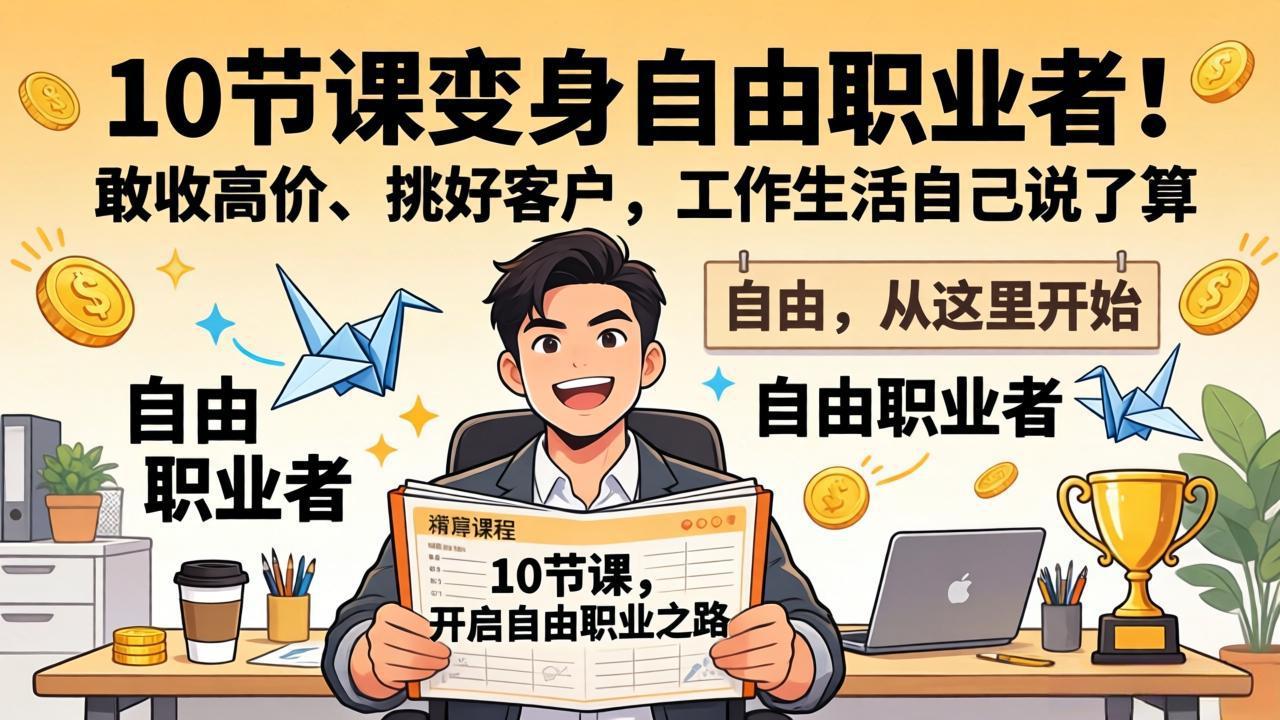 10 节课变身自由职业者!敢收高价、挑好客户,工作生活自己说了算创客联盟总站-闲云创业网-老谢轻创网-中创网-福缘网-冒泡网-资源之家-魔方项目库创客联盟总站