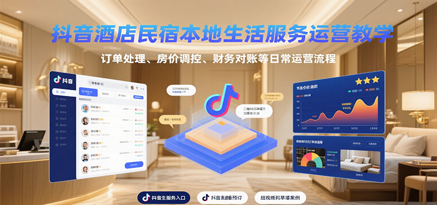 抖音酒店民宿本地生活服务运营教学，订单处理、房价调控、财务对账等日常运营流程创客联盟总站-闲云创业网-老谢轻创网-中创网-福缘网-冒泡网-资源之家-魔方项目库创客联盟总站