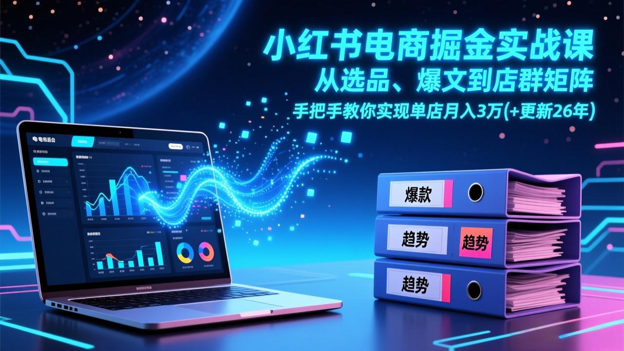 小红书电商掘金实战课，从选品、爆文到店群矩阵，手把手教你实现单店月入3万+(更新26年创客联盟总站-闲云创业网-老谢轻创网-中创网-福缘网-冒泡网-资源之家-魔方项目库创客联盟总站