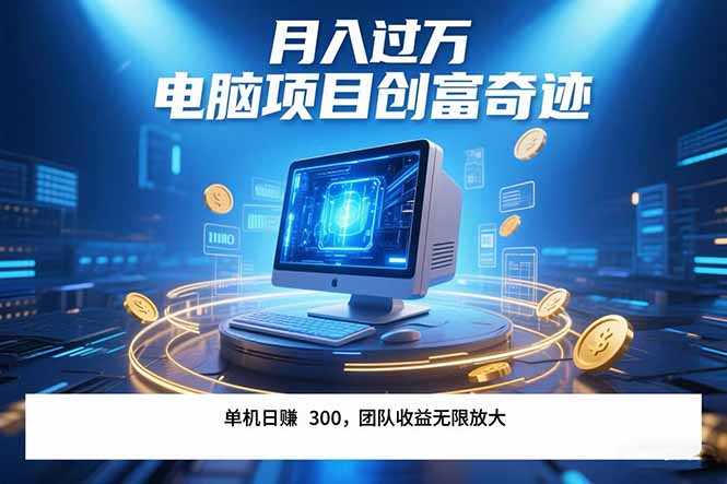 最新电脑项目单机每天收益300+ 带有团队管道收益 可无限放大 月入过万…创客联盟总站-闲云创业网-老谢轻创网-中创网-福缘网-冒泡网-资源之家-魔方项目库创客联盟总站