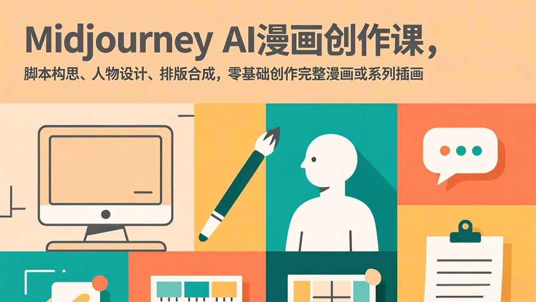 Midjourney AI漫画创作课，脚本构思、人物设计、排版合成，零基础创作完整漫画或系列插画创客联盟总站-闲云创业网-老谢轻创网-中创网-福缘网-冒泡网-资源之家-魔方项目库创客联盟总站