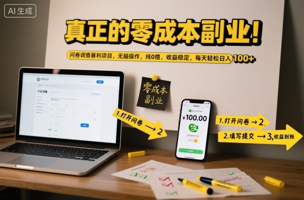 真正的零成本副业！问卷调查暴利项目，无脑操作，纯0撸，收益稳定，每天轻松日入100+【揭秘】创客联盟总站-闲云创业网-老谢轻创网-中创网-福缘网-冒泡网-资源之家-魔方项目库创客联盟总站