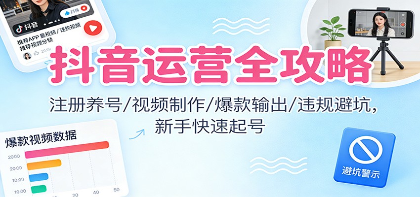 抖音运营全攻略:注册养号/视频制作/爆款输出/违规避坑,新手快速起号创客联盟总站-闲云创业网-老谢轻创网-中创网-福缘网-冒泡网-资源之家-魔方项目库创客联盟总站