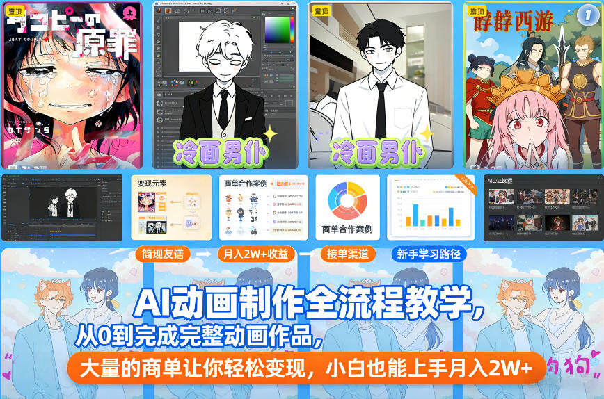 AI动画制作全流程教学,从0到完成完整动画作品,大量的商单让你轻松变现,小白也能上手月入2W+创客联盟总站-闲云创业网-老谢轻创网-中创网-福缘网-冒泡网-资源之家-魔方项目库创客联盟总站