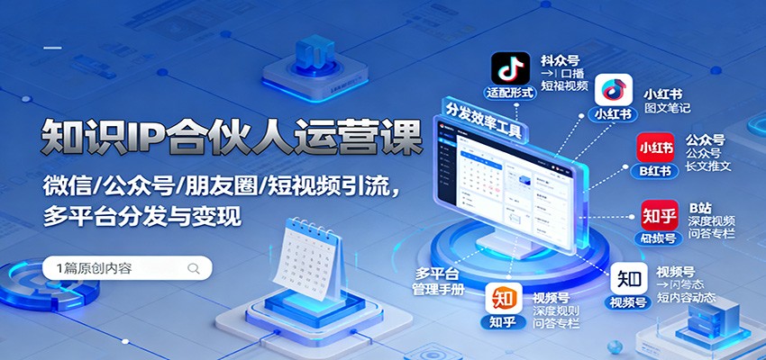 知识IP合伙人运营课:微信/公众号/朋友圈/短视频引流,多平台分发与变现创客联盟总站-闲云创业网-老谢轻创网-中创网-福缘网-冒泡网-资源之家-魔方项目库创客联盟总站