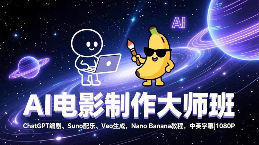 AI电影制作大师班：ChatGPT编剧、Suno配乐、Veo生成，Nano Banana教程，中英字幕|1080P创客联盟总站-闲云创业网-老谢轻创网-中创网-福缘网-冒泡网-资源之家-魔方项目库创客联盟总站