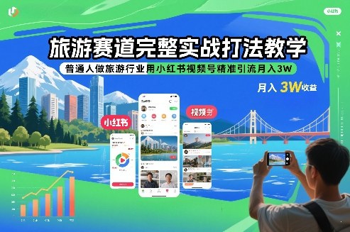 旅游赛道完整实战打法教学，普通人做旅游行业用小红书视频号精准引流月入3W创客联盟总站-闲云创业网-老谢轻创网-中创网-福缘网-冒泡网-资源之家-魔方项目库创客联盟总站