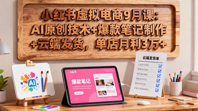 小红书虚拟电商9月课：AI原创技术+爆款笔记制作+云端发货，单店月利3万+创客联盟总站-闲云创业网-老谢轻创网-中创网-福缘网-冒泡网-资源之家-魔方项目库创客联盟总站