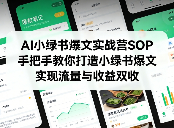 AI小绿书爆文实战营SOP，手把手教你打造小绿书爆文，实现流量与收益双收创客联盟总站-闲云创业网-老谢轻创网-中创网-福缘网-冒泡网-资源之家-魔方项目库创客联盟总站