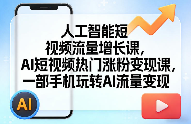 人工智能短视频流量增长课，AI短视频热门涨粉变现课，一部手机玩转AI流量变现创客联盟总站-闲云创业网-老谢轻创网-中创网-福缘网-冒泡网-资源之家-魔方项目库创客联盟总站