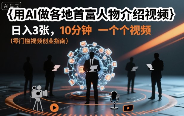 用AI做各地首富人物介绍视频,日入3张,10分钟一个视频创客联盟总站-闲云创业网-老谢轻创网-中创网-福缘网-冒泡网-资源之家-魔方项目库创客联盟总站