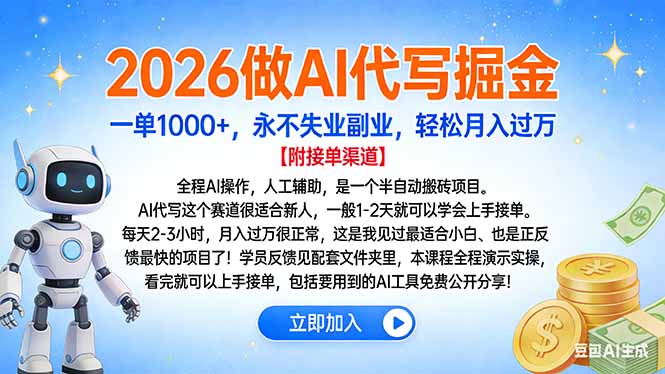 2026做AI代写掘金，一单1000+，永不失业副业，轻松月入过万创客联盟总站-闲云创业网-老谢轻创网-中创网-福缘网-冒泡网-资源之家-魔方项目库创客联盟总站