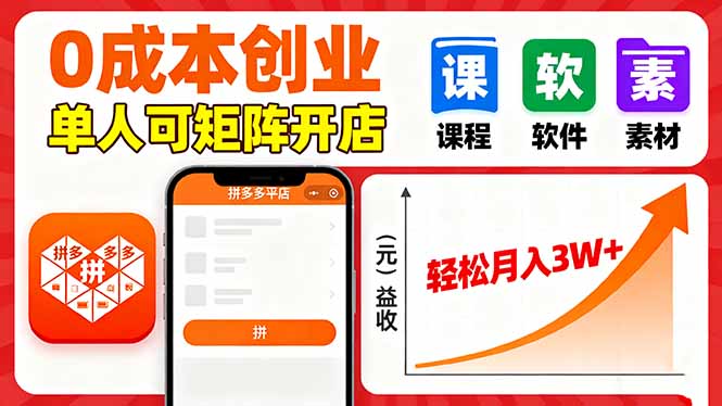 拼多多虚拟电商，0成本，单人可矩阵开店，轻松月入3W+创客联盟总站-闲云创业网-老谢轻创网-中创网-福缘网-冒泡网-资源之家-魔方项目库创客联盟总站