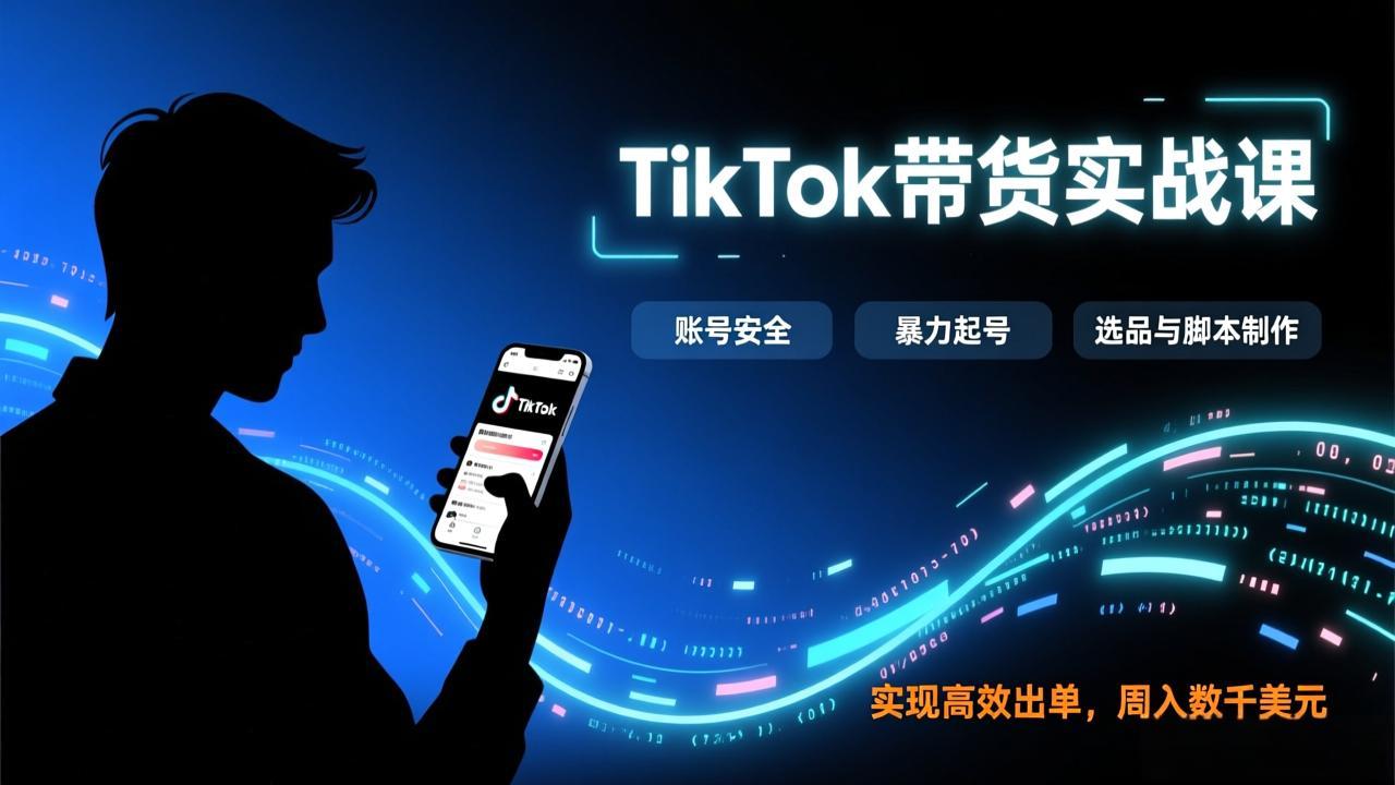 TikTok带货实战课，涵盖账号安全、暴力起号、选品与脚本制作，实现高效出单，周入数千美元创客联盟总站-闲云创业网-老谢轻创网-中创网-福缘网-冒泡网-资源之家-魔方项目库创客联盟总站