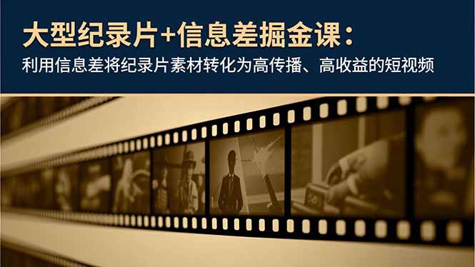 大型纪录片+信息差掘金课：利用信息差将纪录片素材转化为高传播、高收益的短视频创客联盟总站-闲云创业网-老谢轻创网-中创网-福缘网-冒泡网-资源之家-魔方项目库创客联盟总站