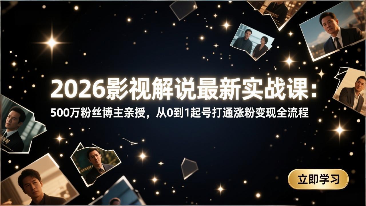 2026影视解说最新实战课：500万粉丝博主亲授，从0到1起号打通涨粉变现全流程创客联盟总站-闲云创业网-老谢轻创网-中创网-福缘网-冒泡网-资源之家-魔方项目库创客联盟总站