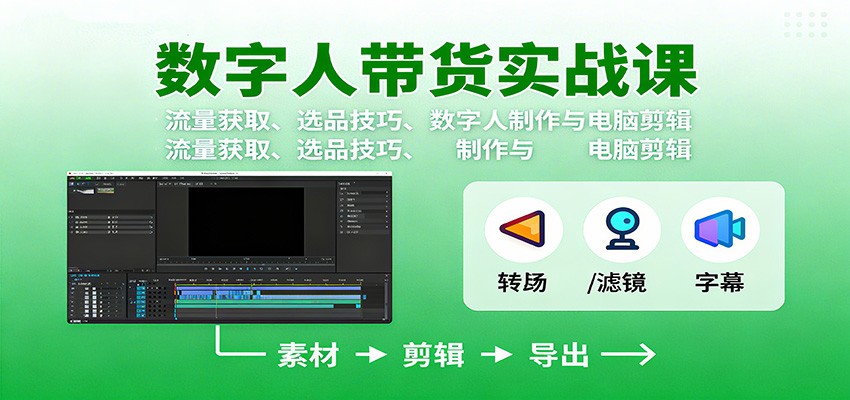 数字人变现实战课：流量获取、选品技巧、数字人制作与电脑剪辑创客联盟总站-闲云创业网-老谢轻创网-中创网-福缘网-冒泡网-资源之家-魔方项目库创客联盟总站