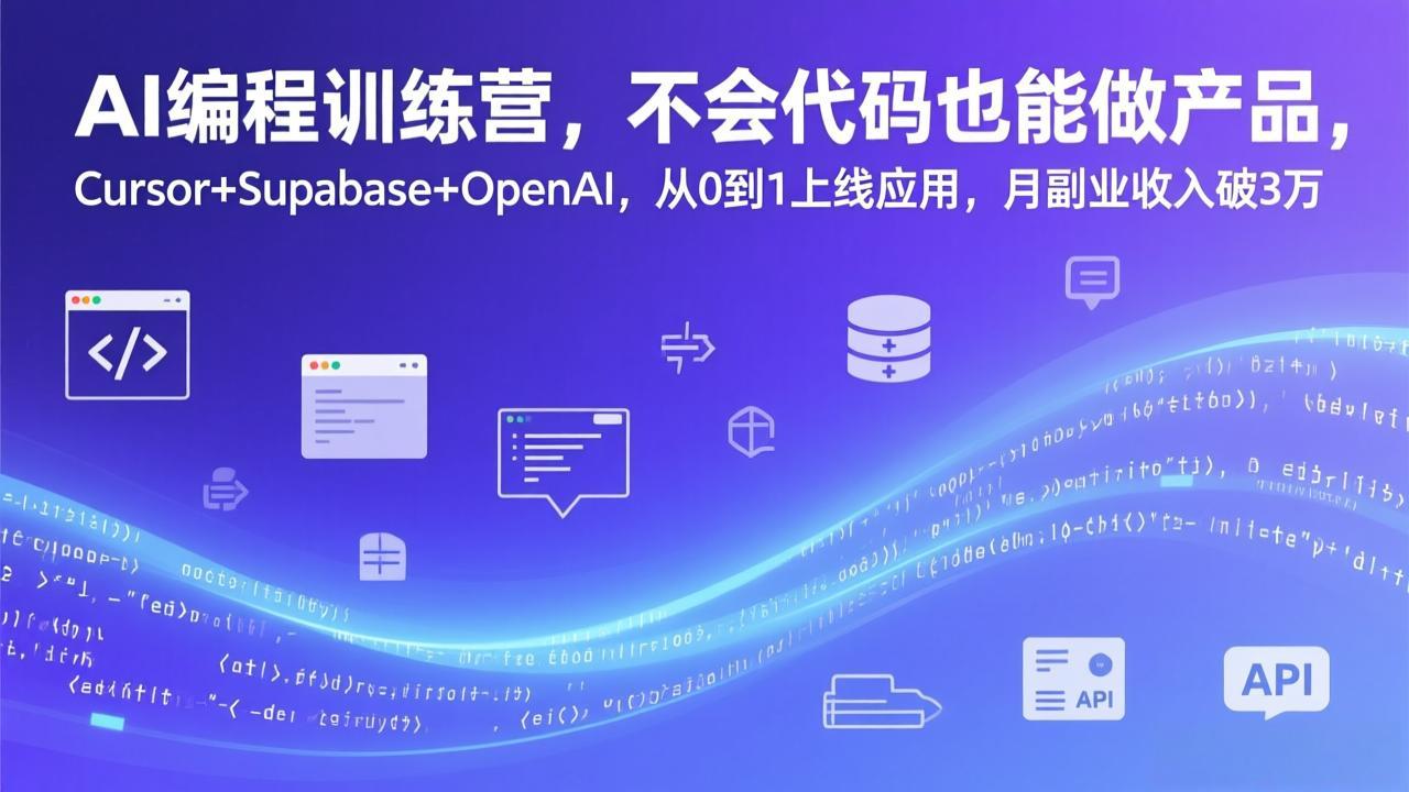 AI编程训练营，不会代码也能做产品，Cursor+Supabase+OpenAI，从0到1上线应用，月副业收入破3万创客联盟总站-闲云创业网-老谢轻创网-中创网-福缘网-冒泡网-资源之家-魔方项目库创客联盟总站