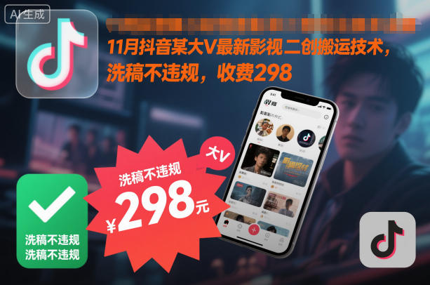 11月抖音某大V最新影视二创搬运技术，洗稿不违规，收费298创客联盟总站-闲云创业网-老谢轻创网-中创网-福缘网-冒泡网-资源之家-魔方项目库创客联盟总站