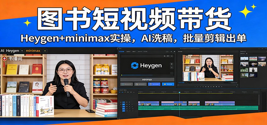 图书短视频带货：Heygen+minimax实操，AI洗稿 ，批量剪辑出单创客联盟总站-闲云创业网-老谢轻创网-中创网-福缘网-冒泡网-资源之家-魔方项目库创客联盟总站
