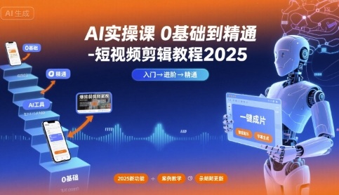 AI实操课0基础到精通-短视频剪辑教程2025创客联盟总站-闲云创业网-老谢轻创网-中创网-福缘网-冒泡网-资源之家-魔方项目库创客联盟总站