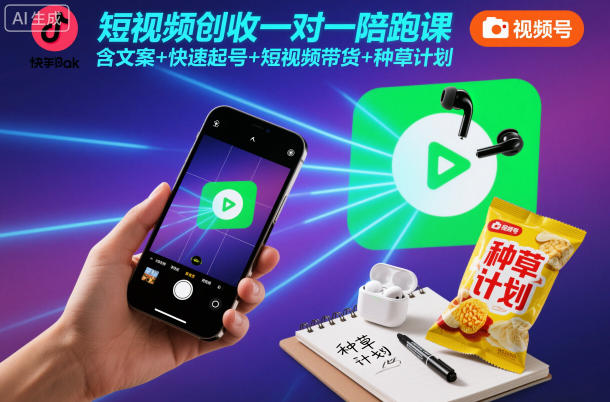 短视频创收一对一陪跑课，含文案+快速起号+短视频带货+种草计划创客联盟总站-闲云创业网-老谢轻创网-中创网-福缘网-冒泡网-资源之家-魔方项目库创客联盟总站