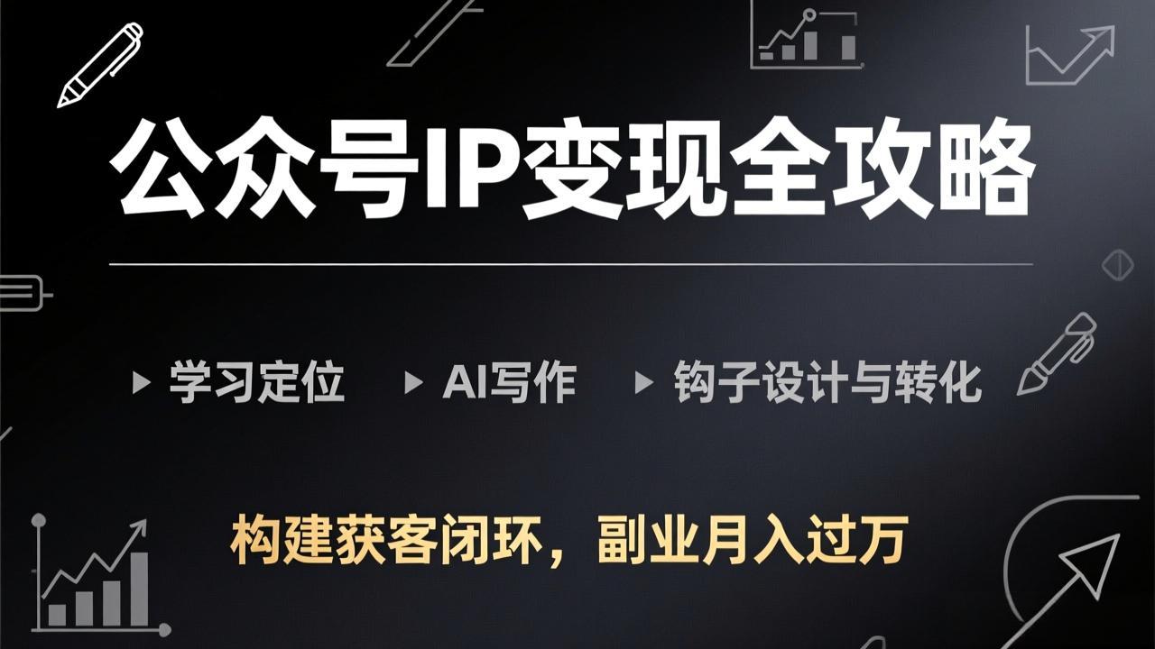 公众号IP变现全攻略-更新,学习定位、AI写作、钩子设计与转化,构建获客闭环,副业月入过万创客联盟总站-闲云创业网-老谢轻创网-中创网-福缘网-冒泡网-资源之家-魔方项目库创客联盟总站