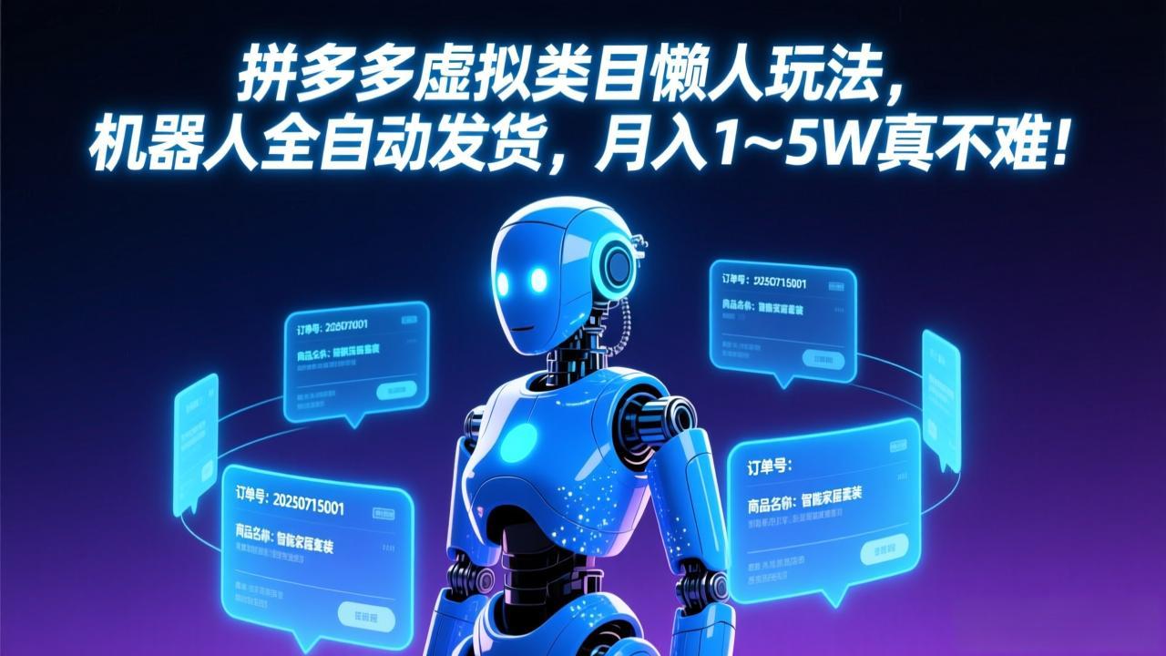 拼多多虚拟类目懒人玩法，机器人全自动发货，月入 1-5W 真不难！创客联盟总站-闲云创业网-老谢轻创网-中创网-福缘网-冒泡网-资源之家-魔方项目库创客联盟总站