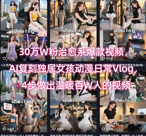 30万W粉治愈系爆款视频，AI复刻独居女孩动漫日常Vlog，4步做出温暖百W人的视频创客联盟总站-闲云创业网-老谢轻创网-中创网-福缘网-冒泡网-资源之家-魔方项目库创客联盟总站