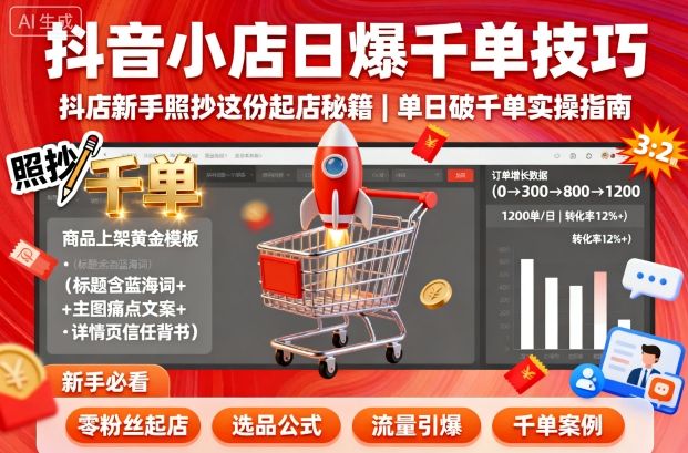 抖音小店日爆千单技巧，抖店新手照抄这份起店秘籍，单日破千单创客联盟总站-闲云创业网-老谢轻创网-中创网-福缘网-冒泡网-资源之家-魔方项目库创客联盟总站