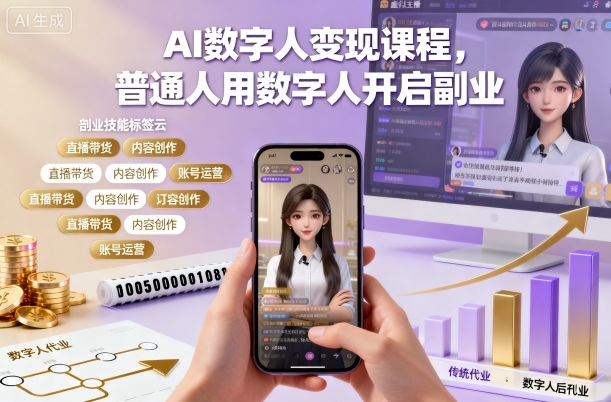 AI数字人变现课程,普通人用数字人开启副业创客联盟总站-闲云创业网-老谢轻创网-中创网-福缘网-冒泡网-资源之家-魔方项目库创客联盟总站