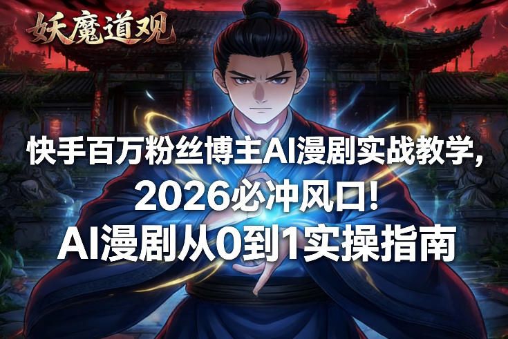 快手百万粉丝博主AI漫剧实战教学，2026必冲风口！AI漫剧从0到1实操指南创客联盟总站-闲云创业网-老谢轻创网-中创网-福缘网-冒泡网-资源之家-魔方项目库创客联盟总站