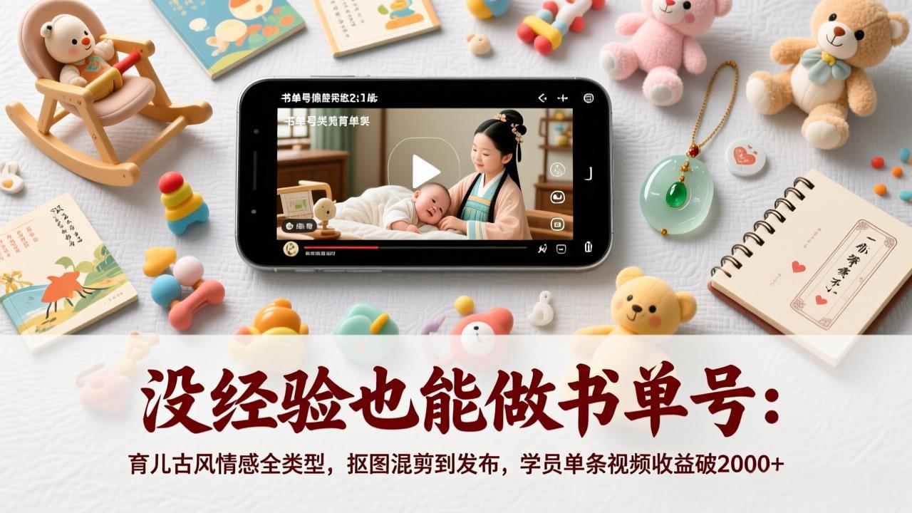 没经验也能做书单号：育儿古风情感全类型，抠图混剪到发布，学员单条视频收益破2000+创客联盟总站-闲云创业网-老谢轻创网-中创网-福缘网-冒泡网-资源之家-魔方项目库创客联盟总站