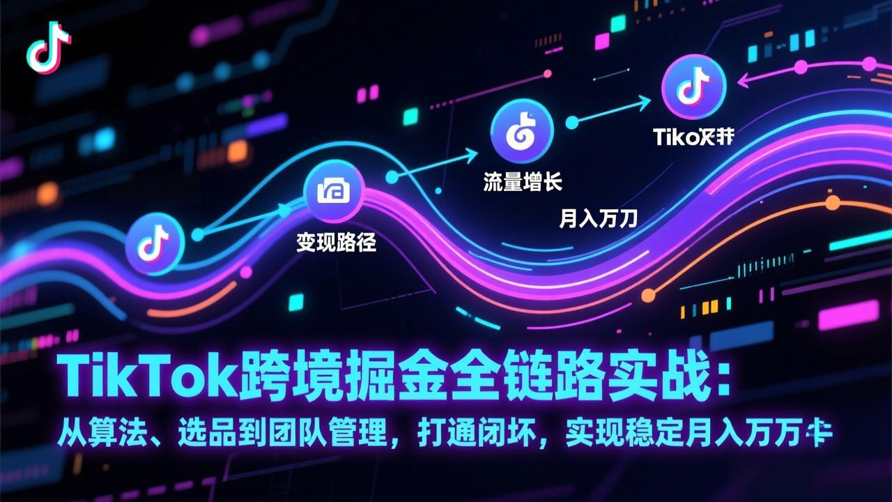 TikTok跨境掘金全链路实战：从算法、选品到团队管理，打通闭环，实现稳定月入万刀创客联盟总站-闲云创业网-老谢轻创网-中创网-福缘网-冒泡网-资源之家-魔方项目库创客联盟总站