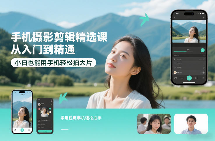 手机摄影剪辑精选课,从入门到精通,小白也能用手机轻松拍大片创客联盟总站-闲云创业网-老谢轻创网-中创网-福缘网-冒泡网-资源之家-魔方项目库创客联盟总站