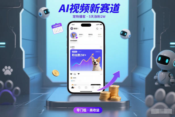 AI视频新赛道，宠物播客仅注册5天涨粉2W，收益非常可观创客联盟总站-闲云创业网-老谢轻创网-中创网-福缘网-冒泡网-资源之家-魔方项目库创客联盟总站