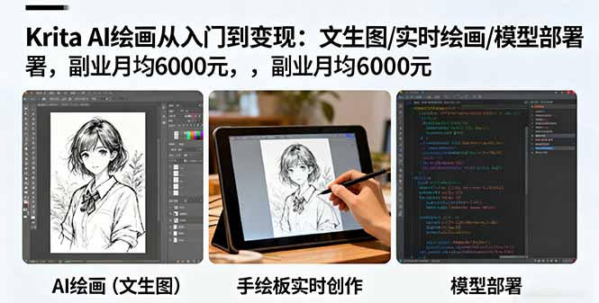 Krita AI绘画从入门到变现:文生图/实时绘画/模型部署,副业月均6000元创客联盟总站-闲云创业网-老谢轻创网-中创网-福缘网-冒泡网-资源之家-魔方项目库创客联盟总站