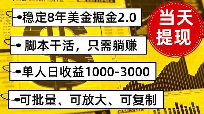 稳定8年美金掘金2.0脚本干活，只需躺赚。单人日收益1000-3000可批量、…创客联盟总站-闲云创业网-老谢轻创网-中创网-福缘网-冒泡网-资源之家-魔方项目库创客联盟总站