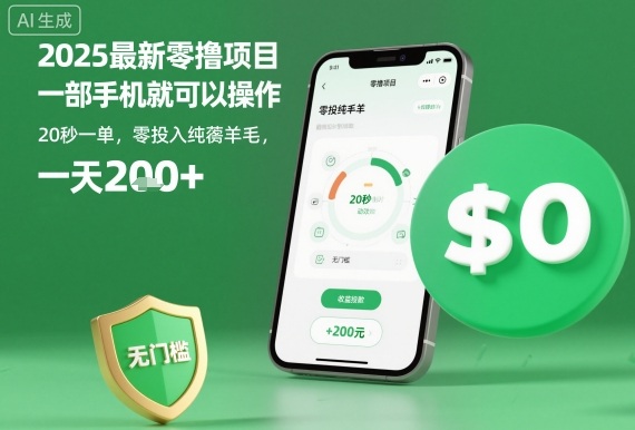 2025最新零撸项目，一部手机就可以操作，20秒一单，零投入纯薅羊毛，无门槛，一天200+【揭秘】创客联盟总站-闲云创业网-老谢轻创网-中创网-福缘网-冒泡网-资源之家-魔方项目库创客联盟总站