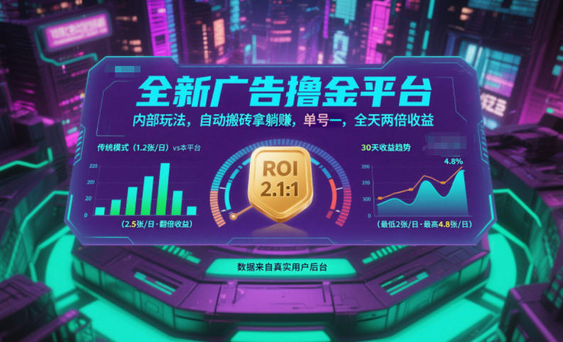 全新广告撸金平台,内部玩法,自动搬砖拿躺賺,单号一天保底2张+,全天两倍收益【揭秘】创客联盟总站-闲云创业网-老谢轻创网-中创网-福缘网-冒泡网-资源之家-魔方项目库创客联盟总站