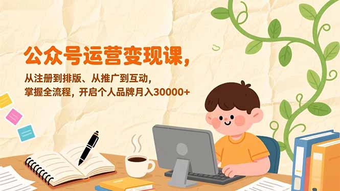 公众号运营变现课，从注册到排版、从推广到互动，掌握全流程，开启个人品牌月入30000+创客联盟总站-闲云创业网-老谢轻创网-中创网-福缘网-冒泡网-资源之家-魔方项目库创客联盟总站