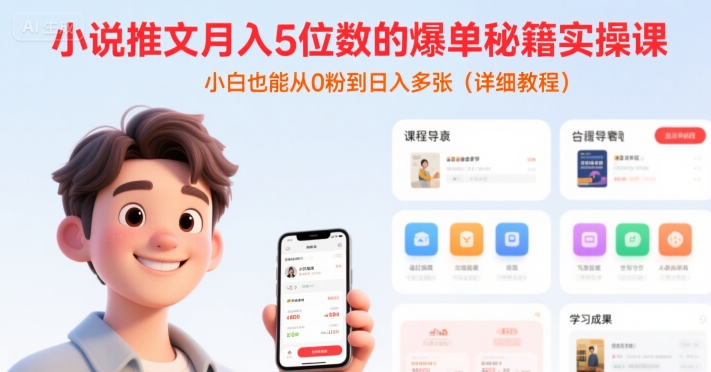 小说推文月入5位数的爆单秘籍实操课,,小白也能从0粉到日入多张(详细教程)创客联盟总站-闲云创业网-老谢轻创网-中创网-福缘网-冒泡网-资源之家-魔方项目库创客联盟总站